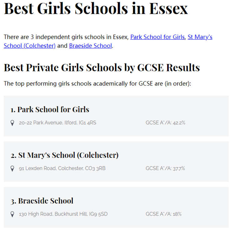 艾塞克斯郡排名前3的英国女私校